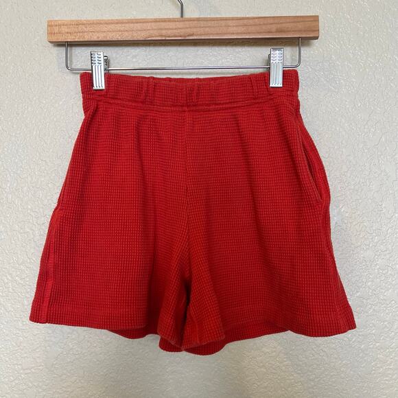 NOBLE High Waist Waffle Knit Lounge Shorts XS Comfy Casual Cotton Burnt Orange - Picture 3 of 5